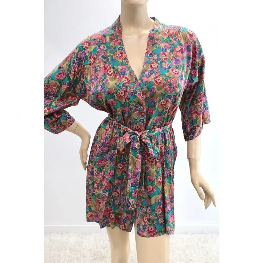 Vintage Gold Label Victorias Secret Silk Robe One Size S M L Belted Kimono Short